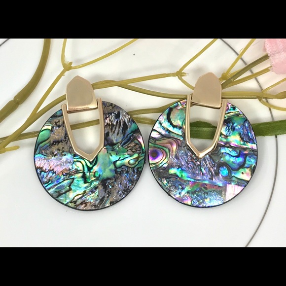 NEW Abalone Circle Statement Earrings Gold Posts - Picture 4 of 4